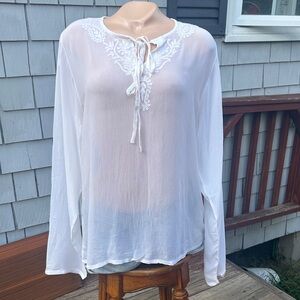 Karma Highway Elegant White Embroidered Women's Top- Sheer Size Medium - BOHO